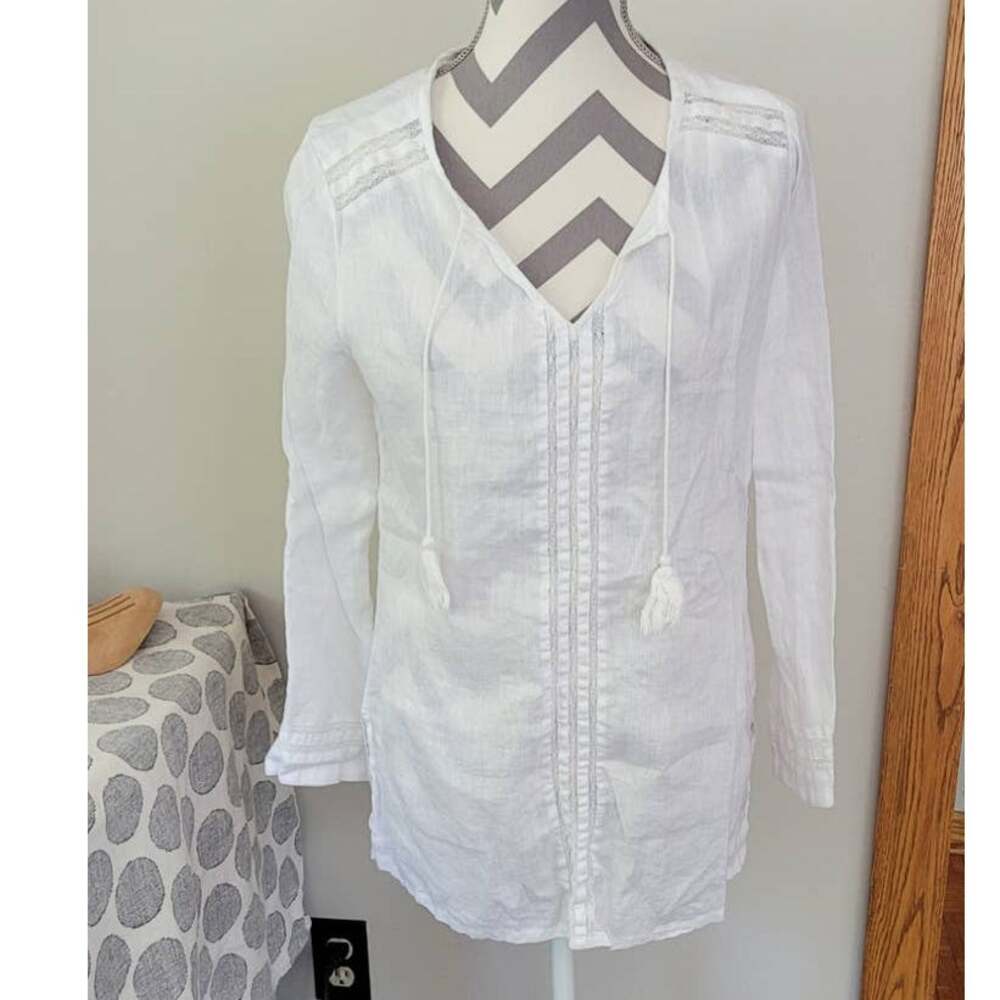 Kenar 100% Linen Top Long Sleeve Medium White